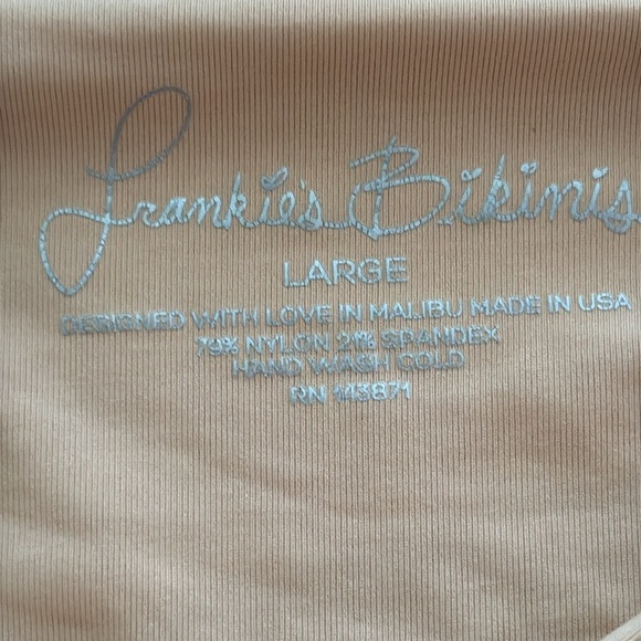Frankie's Bikinis sz L Tan Bikini Swim Set, crocheted details great condition - Picture 3 of 4